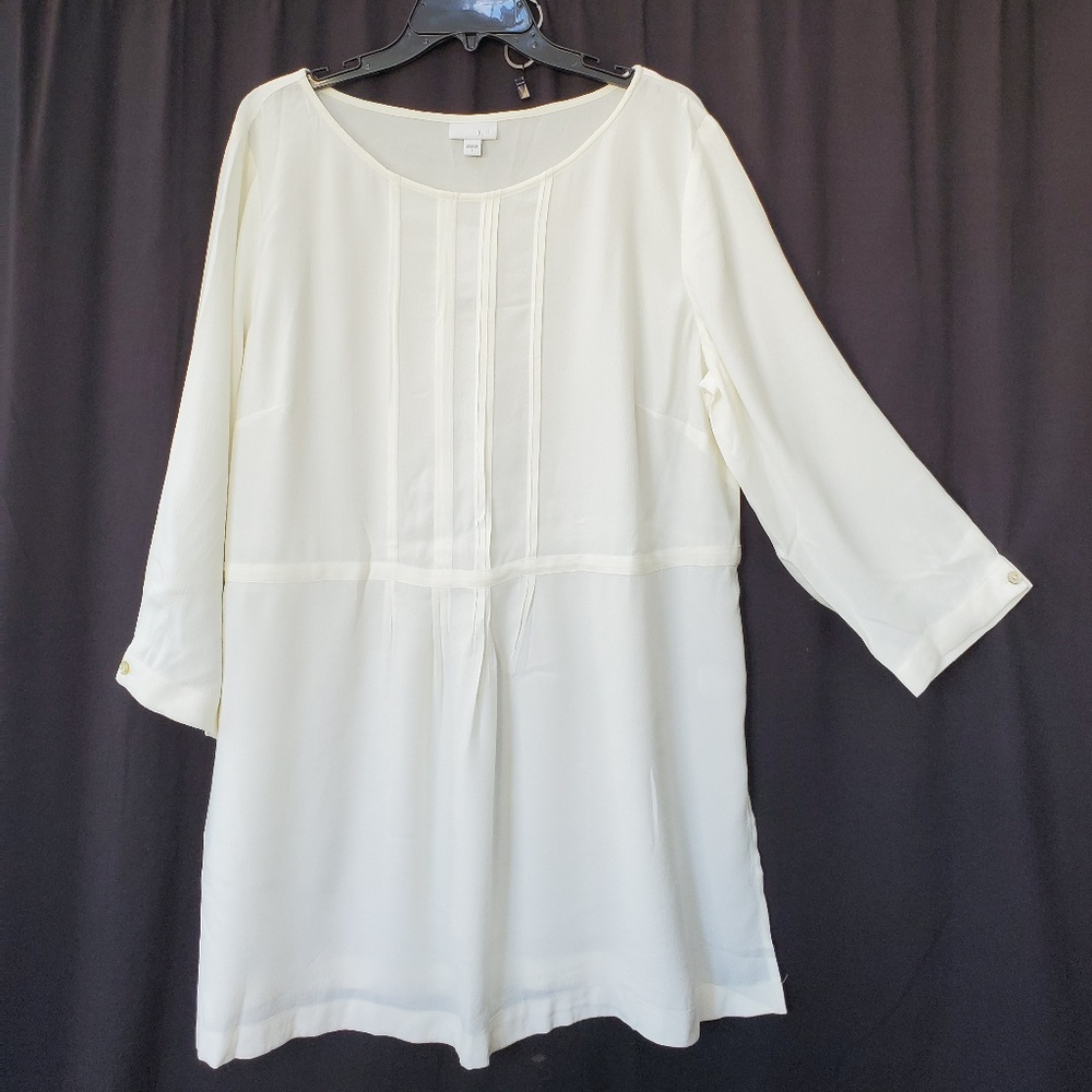 NEW $89 J Jill cream pleated front rayon Tunic L
